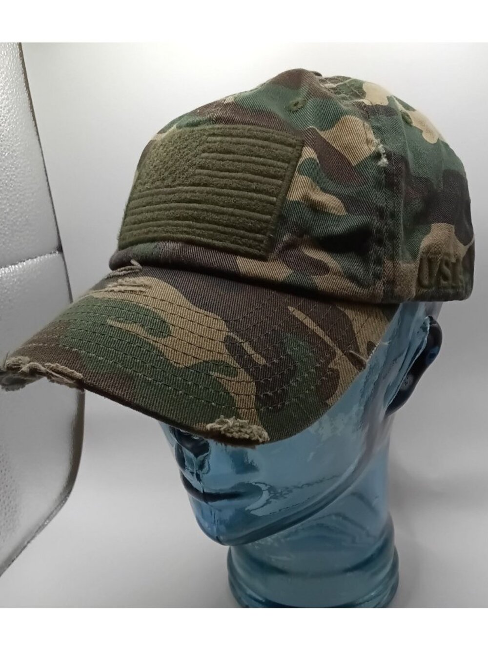 Kbethos Vintage Hat OSFA Camo USA Flag Distressed
